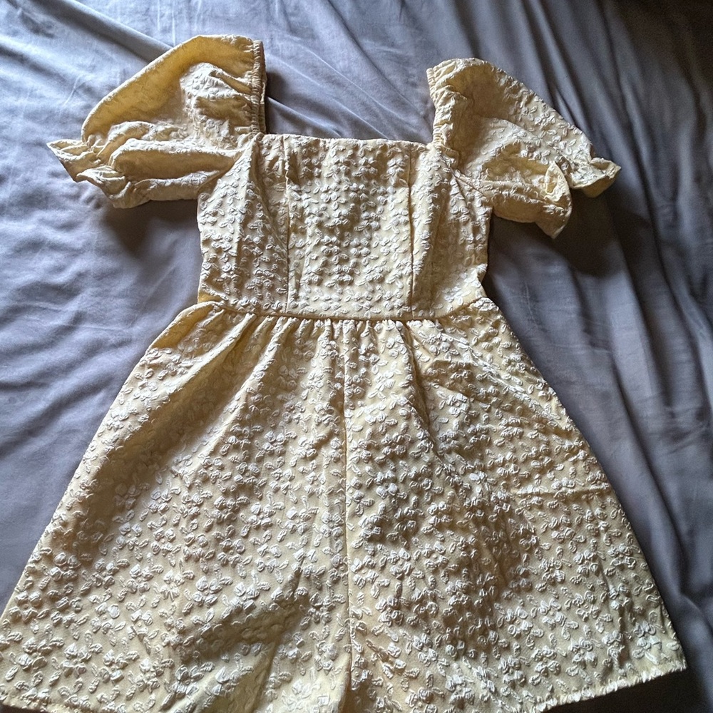 Yellow Textured Puff Sleeve Romper